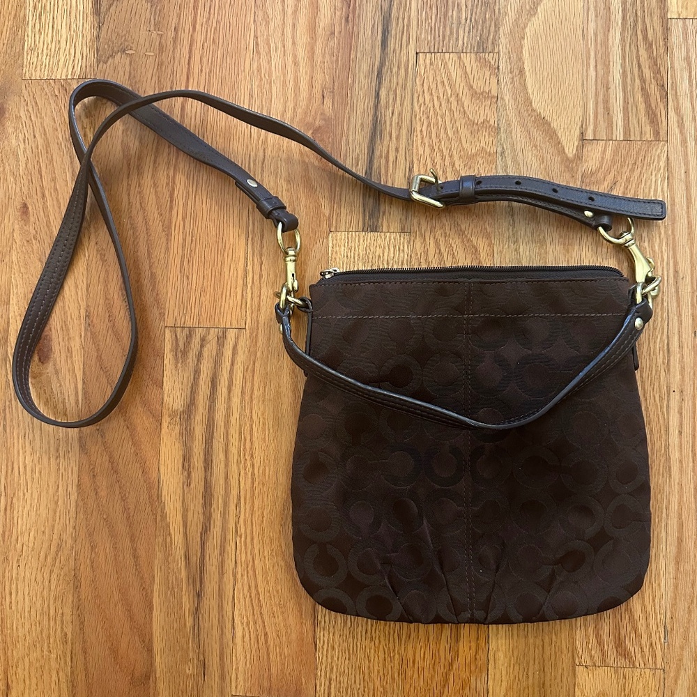 Coach Deep Brown “It Color” Signature Fabric Crossbody / Shoulder Bag